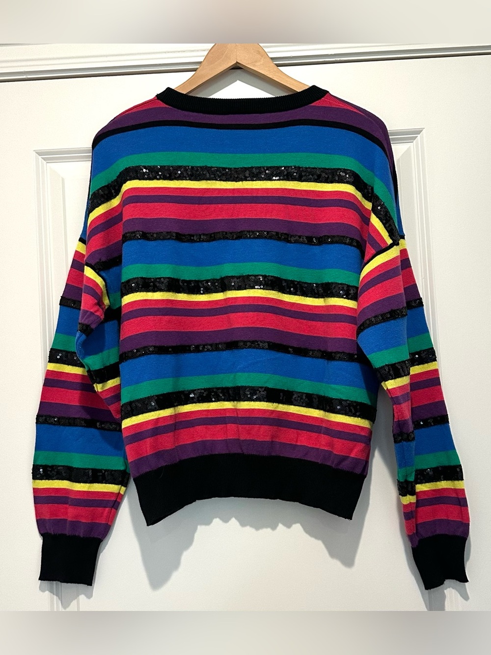 Queen of Sparkles Rainbow Striped Sequin Sweater. Size M - Picture 5 of 11